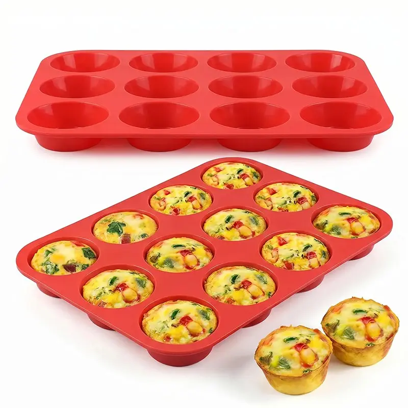 2-Pack Food-Grade Silicone Muffin Cups Mold, BPA-Free, Oven Microwave Dishwasher Safe, Easy to Clean, 12-Piece Set