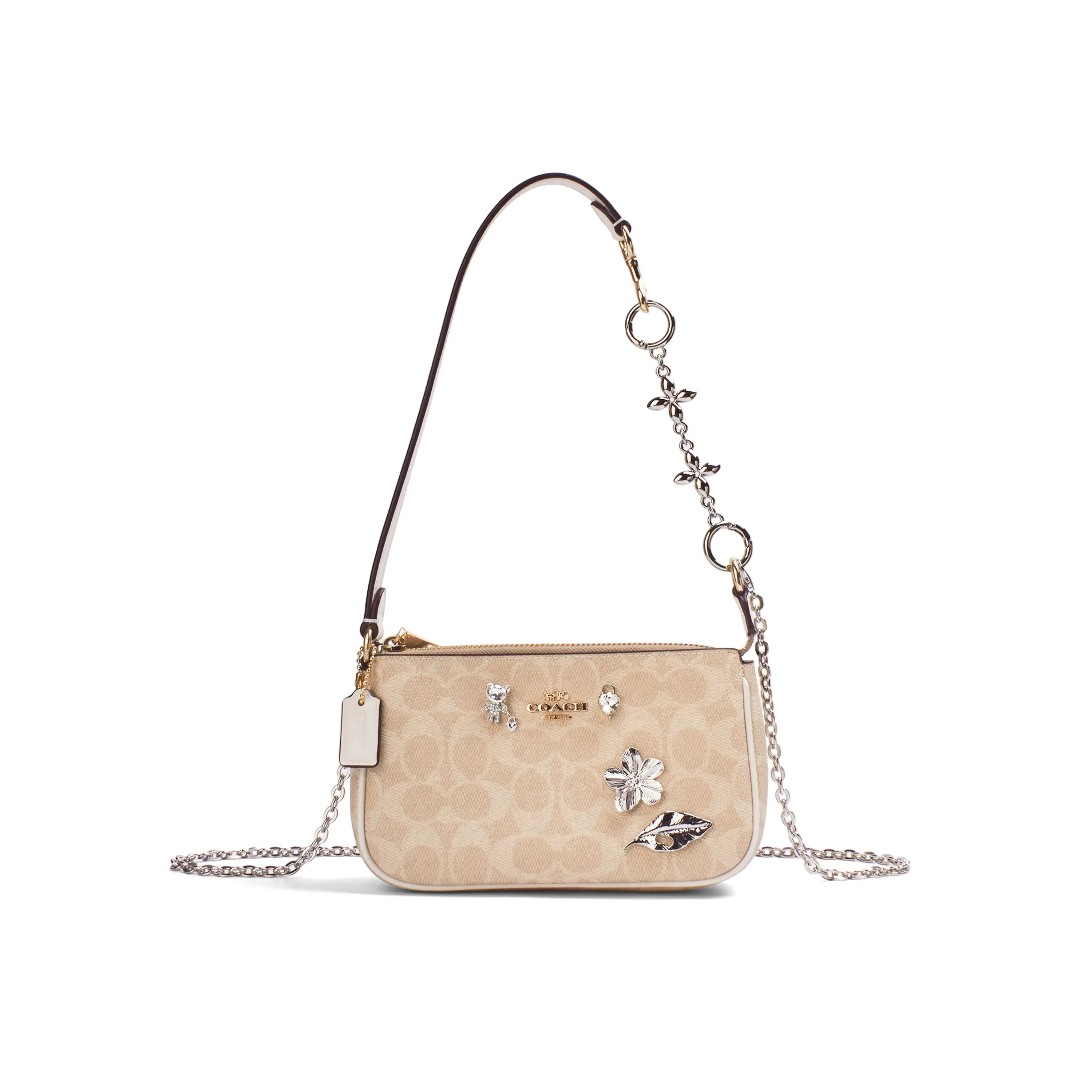 Coach Nolita Star Candy Dina Diamond Chain Decorative Crossbody Bag for Women, Classic Monogram Coated Canvas, Small, Khaki