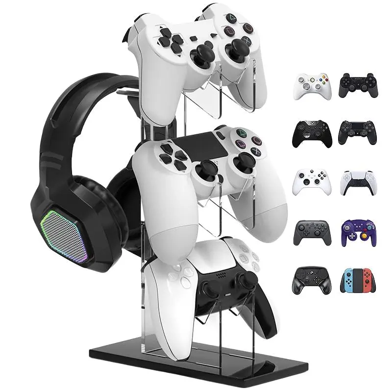 #DealsForYouDays Universal Acrylic 3-Tier Compact Controller & Headphone Stand, Game Controller Holder Organizer for Ps5/ps4/xbox/switch, Clear Desktop Storage Rack，extends playtime，enhance gaming，ps5 gear，father's day gift.