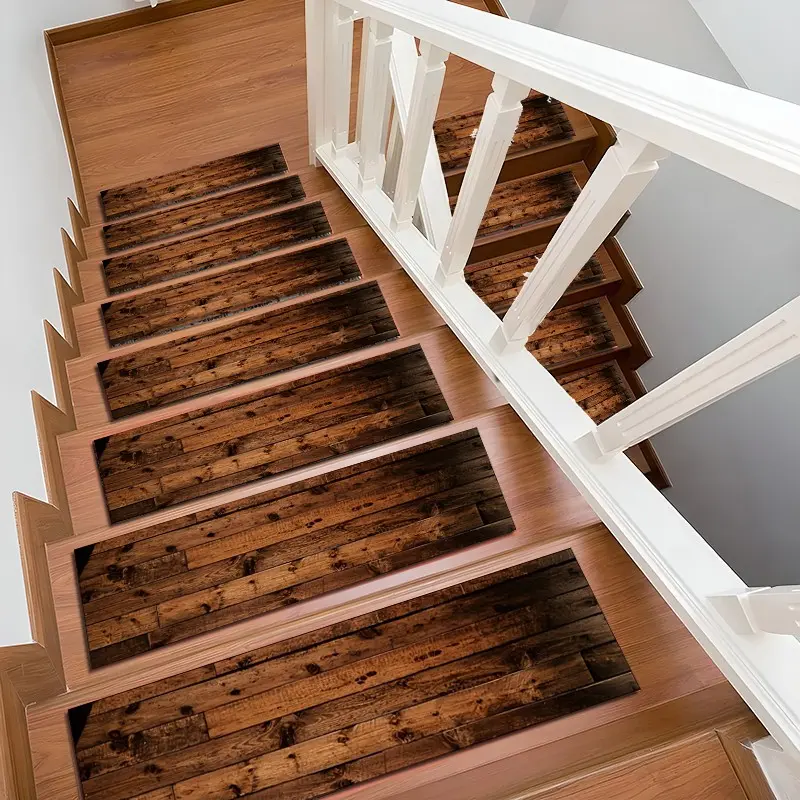 6/8/15pcs Vintage Rustic Wood Plank Diatom Mud Stair Treads, Super Absorbent Non Slip Carpet Mats for Wood Steps, Quick Drying Moisture Wicking Stair Runners, Anti Slip Washable Rugs for Dogs Kids Elderly