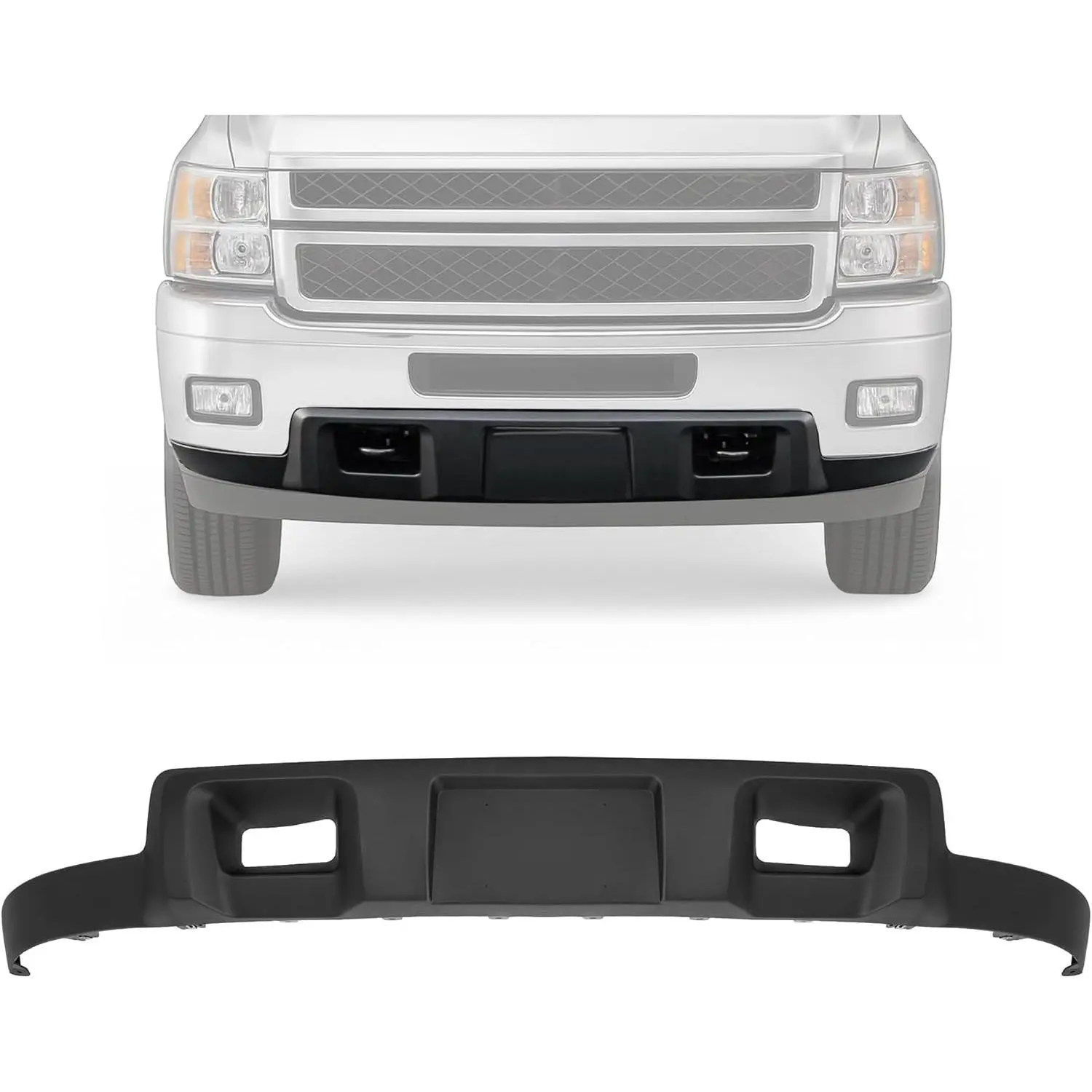 KQQIO Front Bumper Lower Valance Replacement Kit, Chevy Truck Accessory Bumper Guard for 2011-2014 Chevrolet Silverado 2500 HD 3500 HD, GM Part #s 19370763 22755086 25883354 GM1092213, Plastic PP with Towing Holes Air Deflector