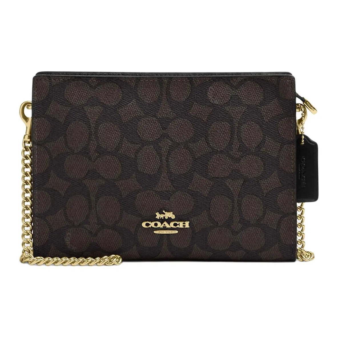 COACH Signature Canvas Small Crossbody Bag for Women – Walnut and Black