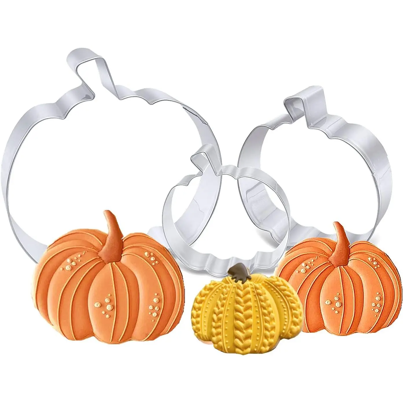 Pumpkin Cookie Cutters Set, 4", 3.2", 1.96" Halloween Fall Thanksgiving Cookie  for Harvest Holiday Decoration Party Supplies
