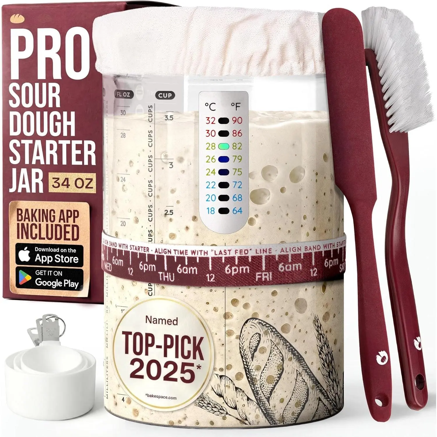 Sourdough Starter Jar, Beginner Sourdough Starter Kit, 34oz Wide Mouth Sour Dough Glass Jar with Guides & Recipes, Sourdough Bread Baking Supplies, Sourdough Container Crock