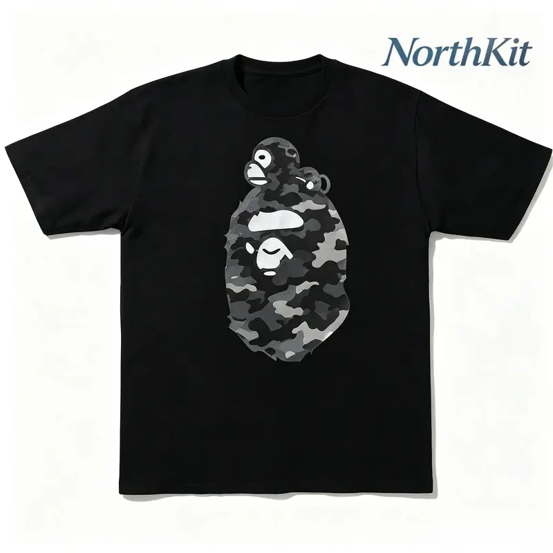Camouflage Ape Family Graphic Short Sleeve T Shirt Men Streetwear Casual Crew Neck Basic Tee