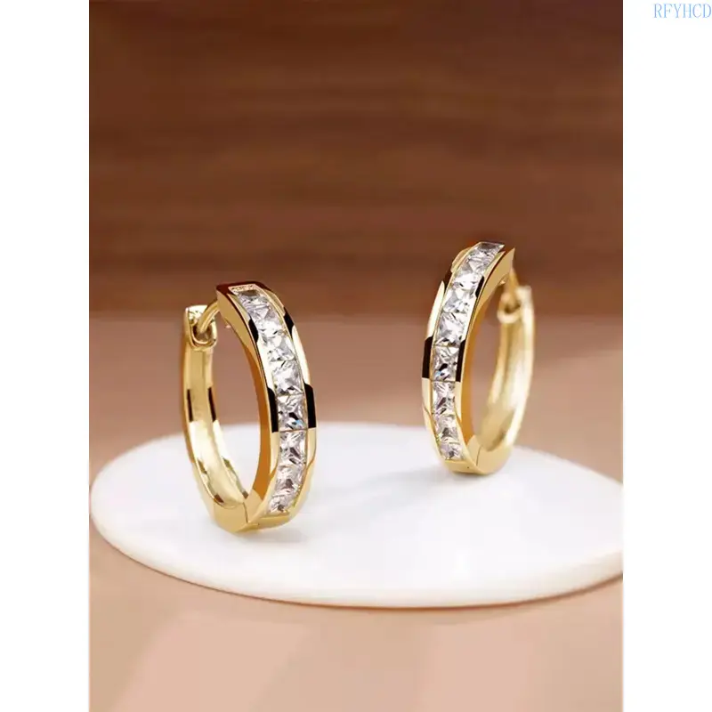Women's Elegant Silver Hoop Earrings with Sparkling Rhinestones, Dainty Jewelry for Wedding and Anniversary Gifts, Female, No