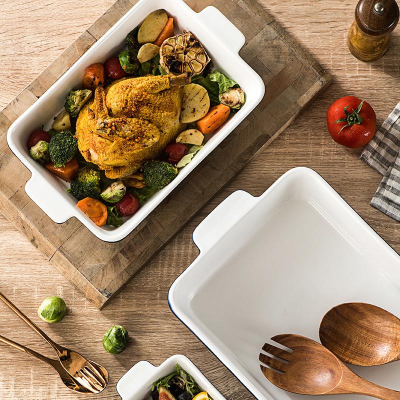 Ceramic Baking Pan with Handle, 4 Counts Rectangular Baking Pan, Microwave & Oven Safe Baking Tray, Kitchen Baking Utensils, Baking Dish Set