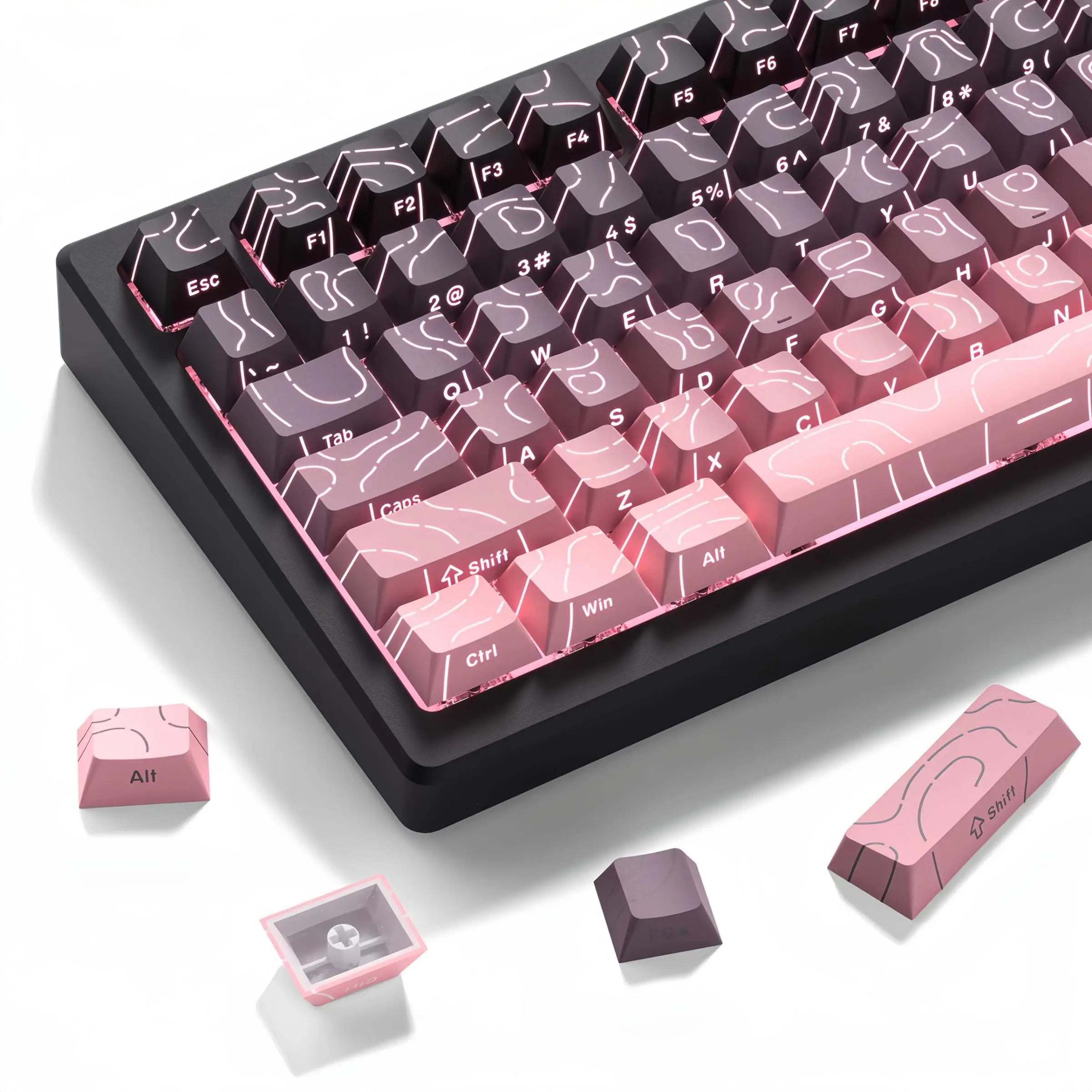 Dual Color RGB Pbt Keycaps, Side-Printed, Durable, Compatible with Tkl & Compact Keyboards, Mx Axis, Backlit, DIY Customizable, Fade-Resistant
