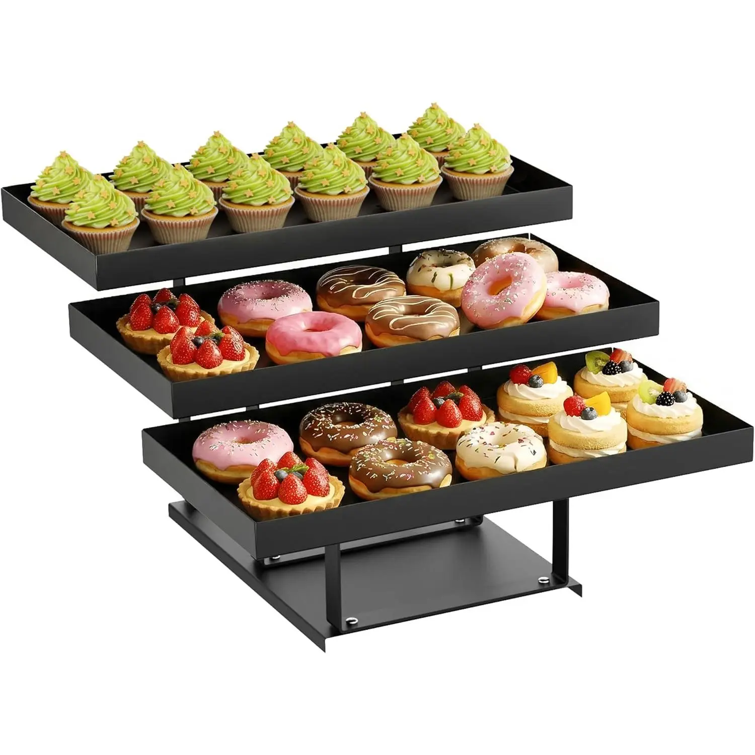 3 -Tier Metal Cupcakes Tray Display Stand for Gatherings, Parties,Holiday Dinners,14.5”  Trays with Metal Risers for Desserts, Fruit & Appetizer,Black