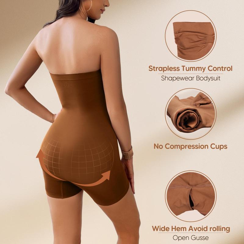 MUEE Strapless High Stretch Tummy Control Shapewear Romper Bodysuit for Women Seamless Sculpting Bodysuit Butt Lifting Body Shaper Thigh Slimmer