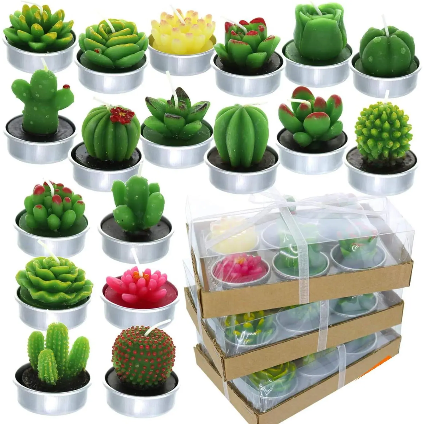 18 count Succulent Cactus Candles No Repeat Style, Delicate  Scented Tealight Candles for  Décor, , Wedding, Valentine's Day, Birthday , Anniversary Celebration