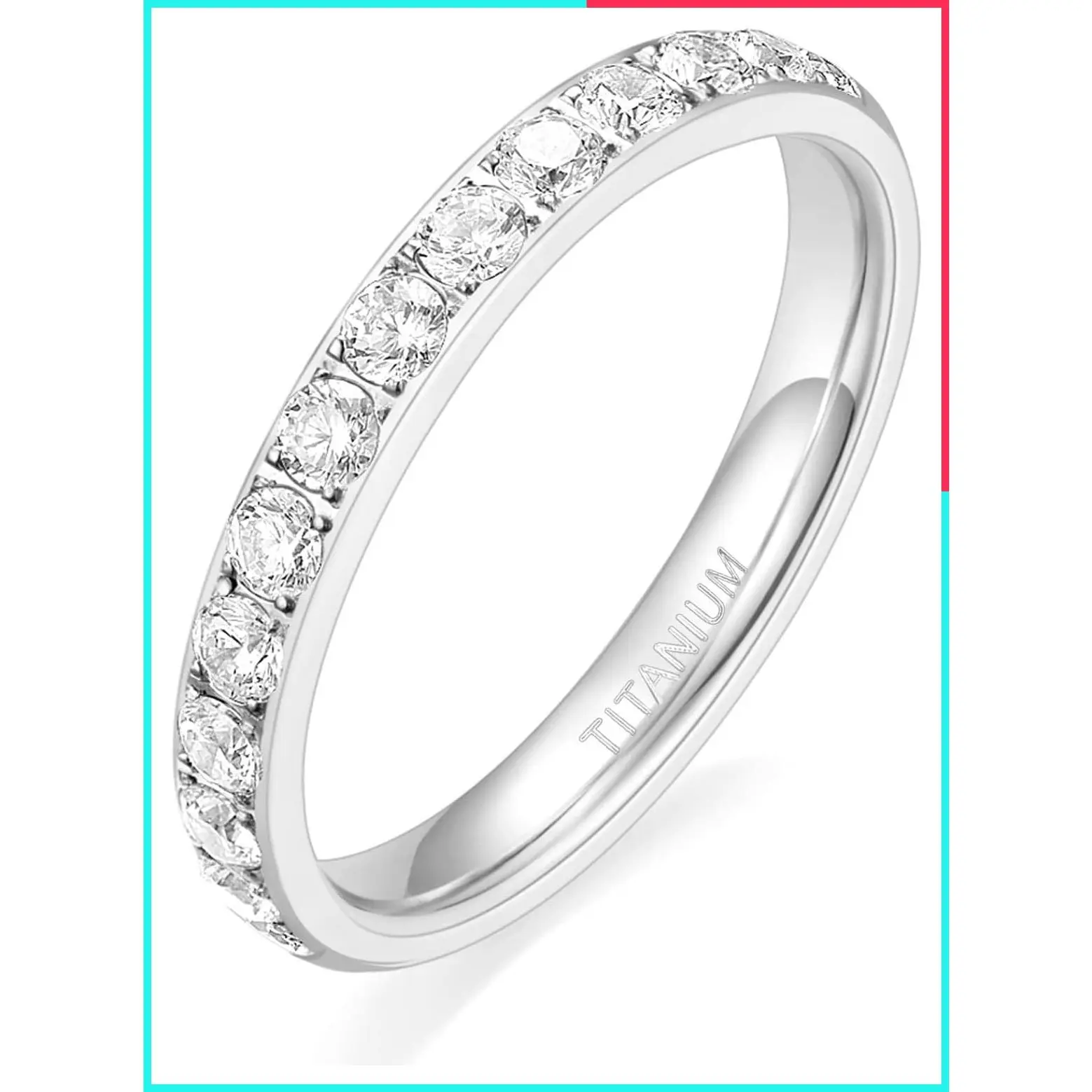3mm Women's Titanium Engagement Ring Half Cubic Zirconia Eternity Wedding Band Size 3-13