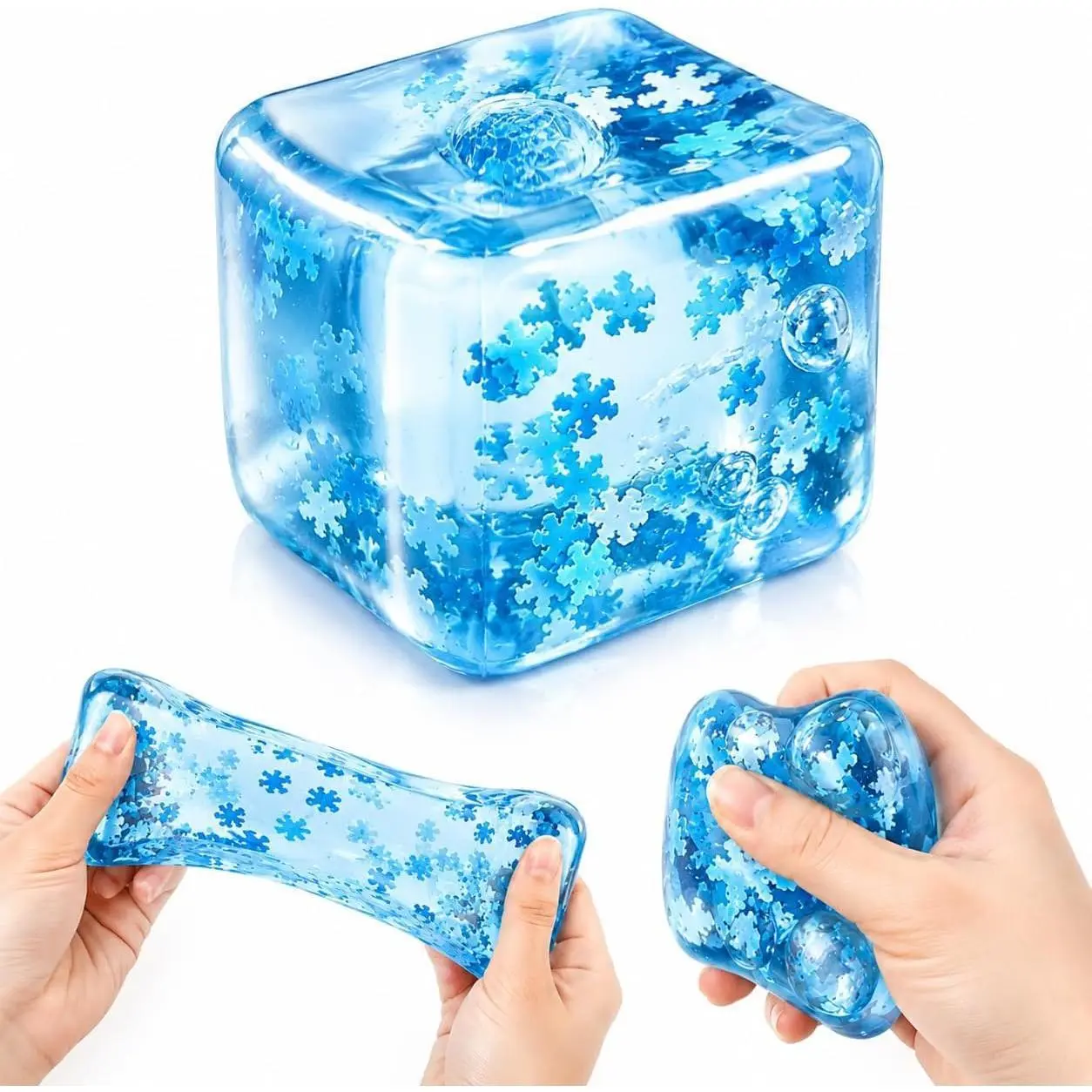 Snowflake Ice Cube Squishy, Soft Gel Stress Cube Fidget Toy for Anxiety Relief, Cute Desk Decor & Birthday Gift