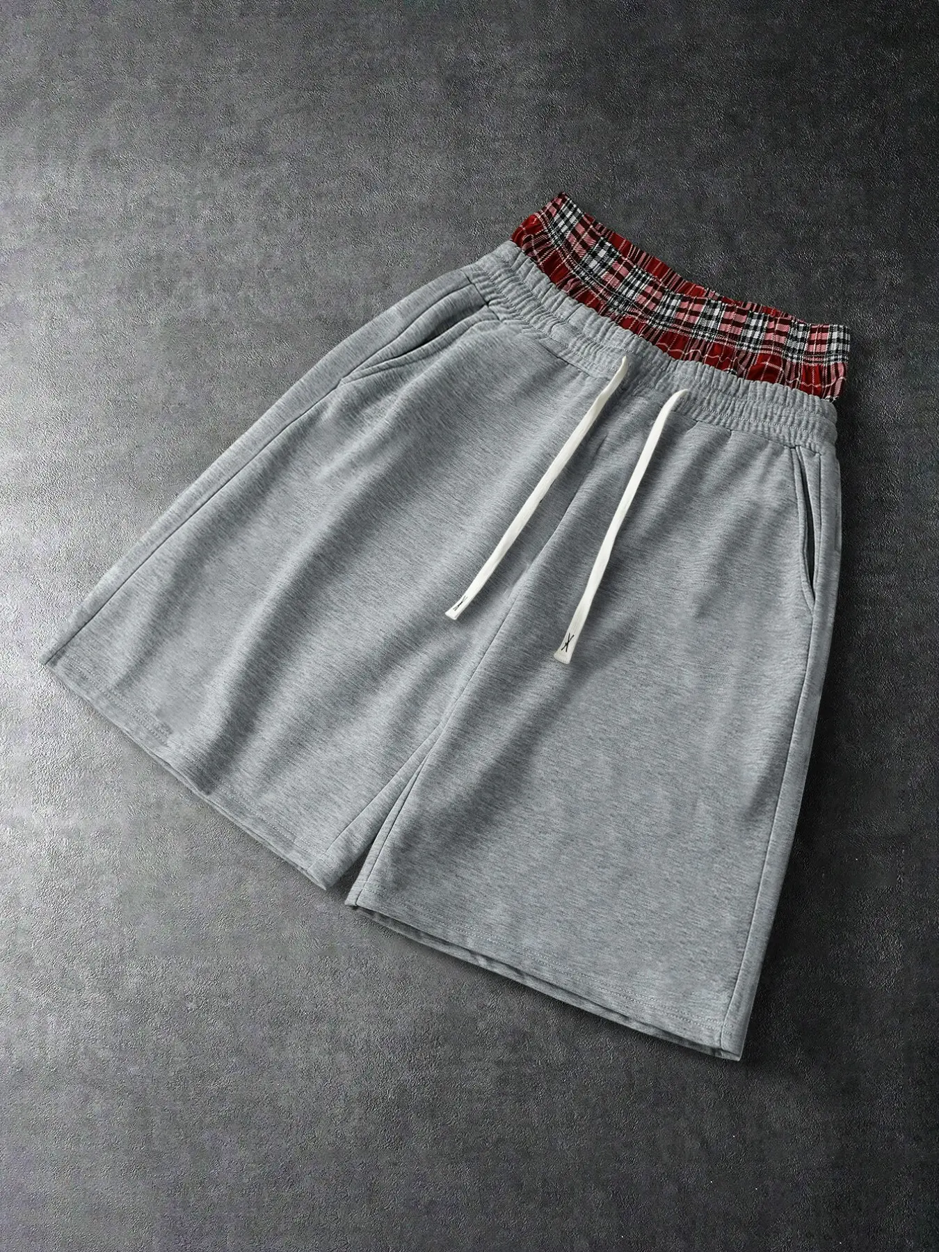 American Retro Vintage Plaid Waist Patch Casual Shorts for Men, Loose-Fit Straight Leg Five-Quarter Pants, Y2K Streetwear Hip-Hop Sports Set