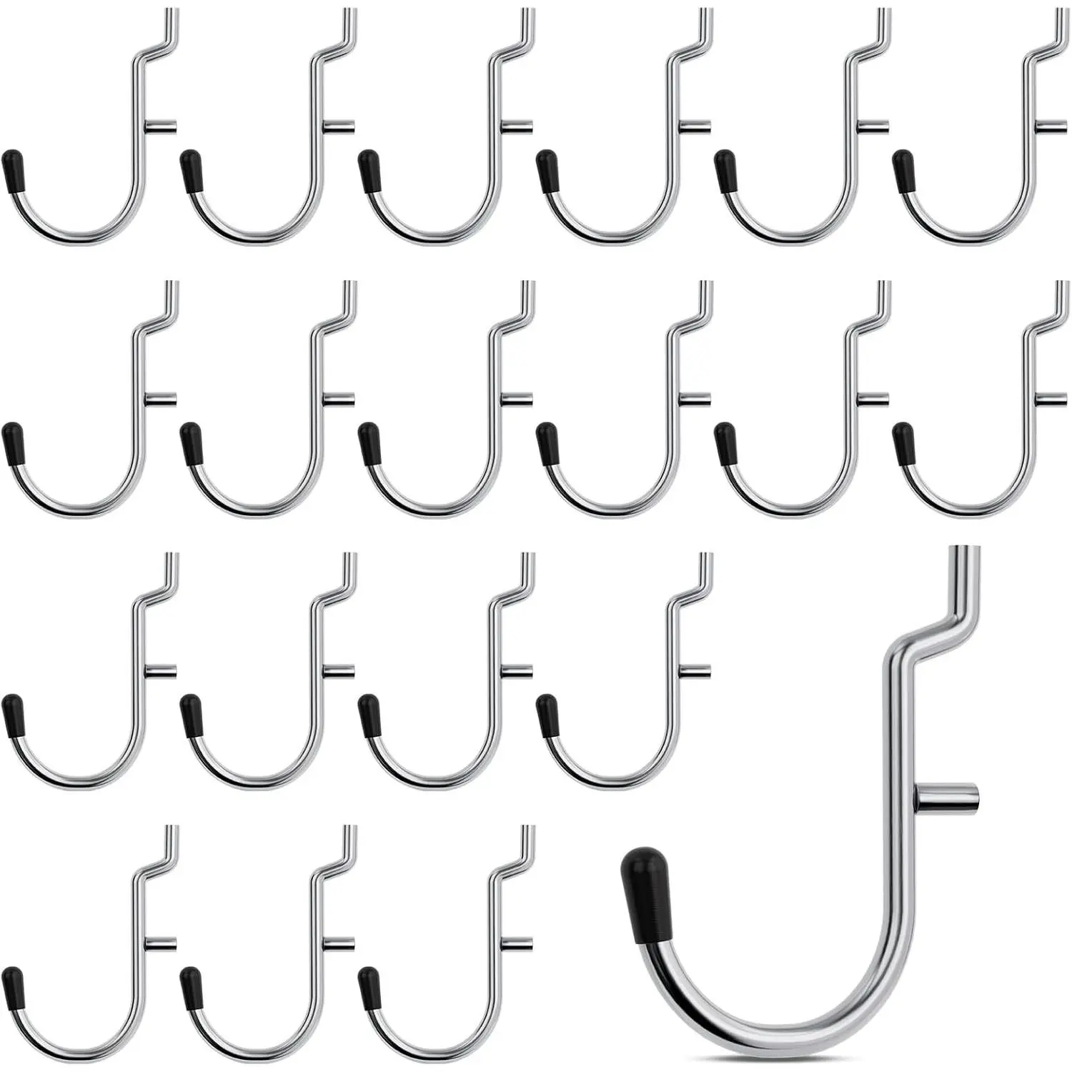 1/4" Pegboard J Hooks, 100PCS Heavy Duty Peg Board Hooks Accessories with Peg Locks & Rubber Tipped, Peg Board Tool Hangers Fit 1/4" Pegboard for Wall Hanging Tools or Display Jewelry