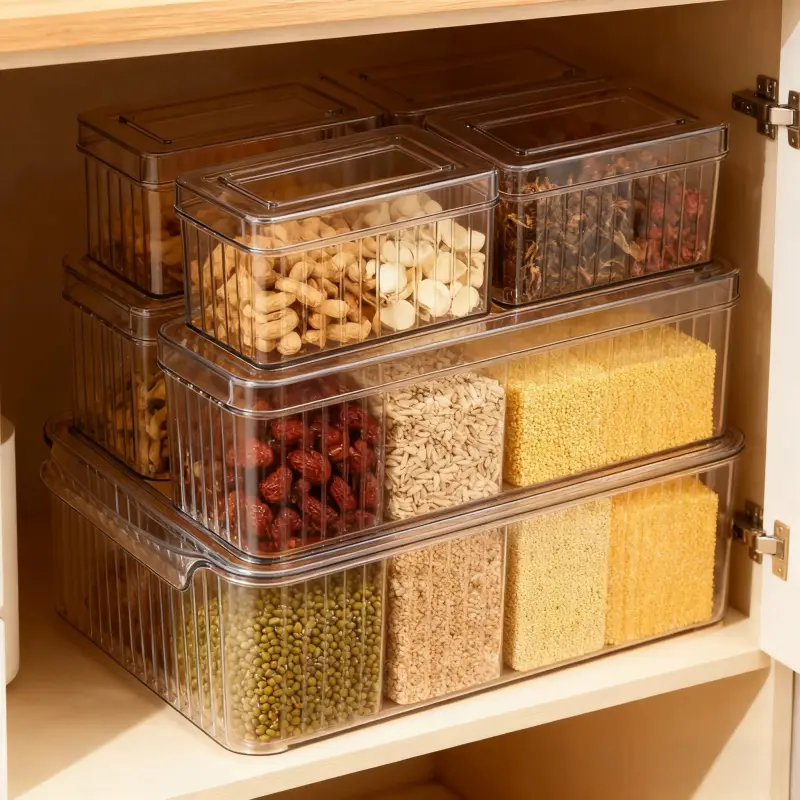 Stackable Clear Pantry Storage Containers with Lids, Kitchen Cabinet Food Organizer Bins for Cereal, Grains, Pasta, Snacks & Dry Goods
