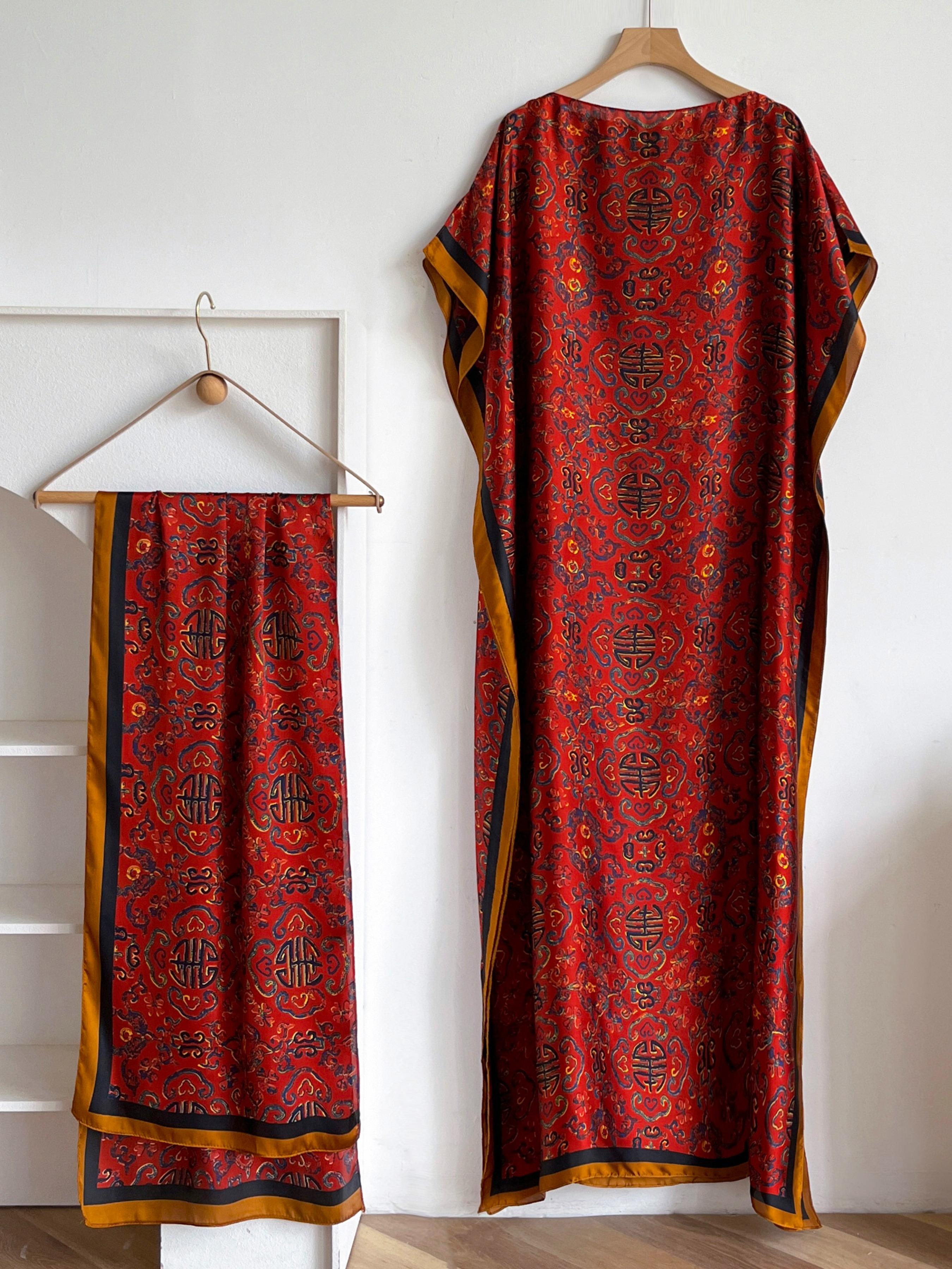 Women's Elegant Soft Cover Up Dress & Scarf Set, Casual Trendy Long Kaftan Dress & Scarf for All Seasons, Fashionable Accessories for Women