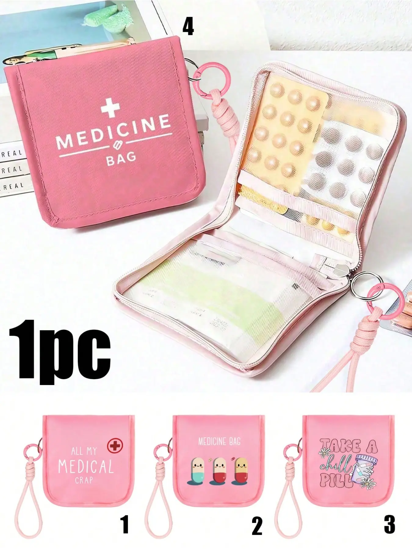 Portable Fabric Medicine Bag with Pill Print, mini first aid pouch for daily, outdoor and travel use. Ideal medical storage for travelers and students, multiple colors available