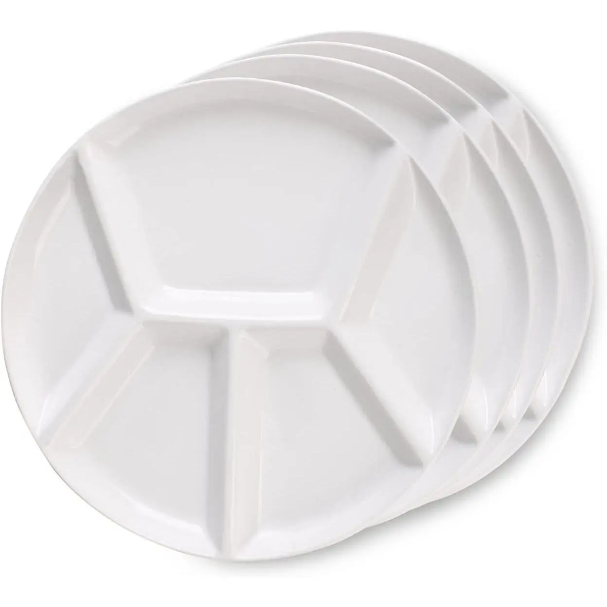 4 5-Section Round Ceramic Divided Fondue Plates, Chip & Dip Serving Trays Perfect for Fondue Food, Sauces and Condiments