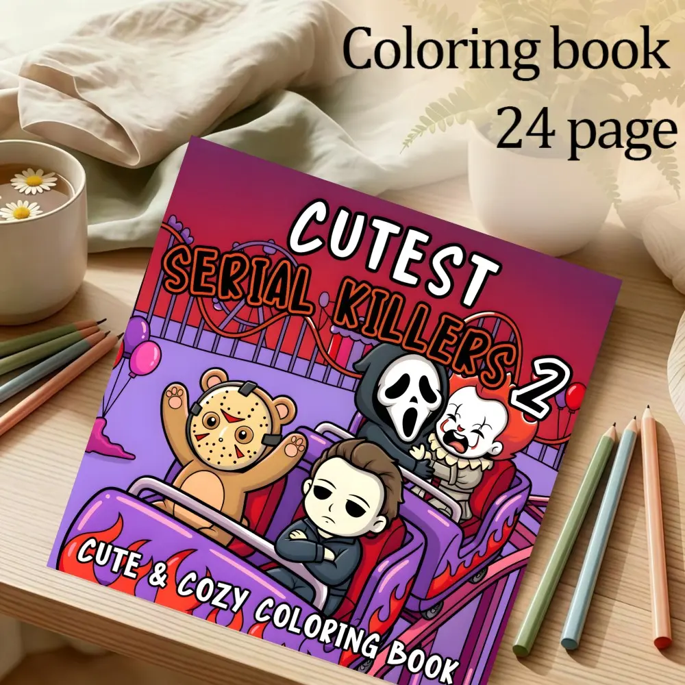 Serial Killer Theme Coloring Book, 24 Relaxing Designs, 7.9in X 7.9in, Thick Paper, Hand-Drawn Patterns, Ideal Gift for Holidays and Parties