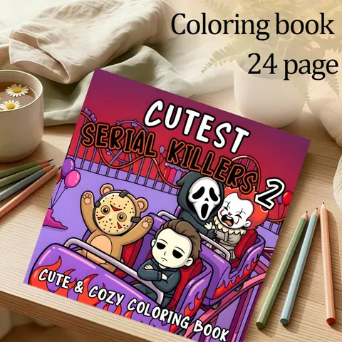 Serial Killer Theme Coloring Book, 24 Relaxing Designs, Stress Relief, 7.9in X 7.9in, Thick Paper, Hand-Drawn Patterns, Ideal Gift for Holidays and Parties