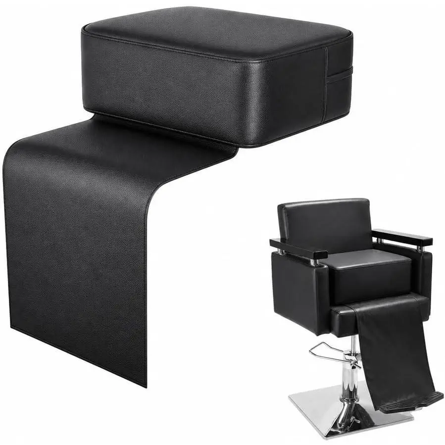 Barber Booster Seat for Kids, PU Leather Salon Booster Seat Cushion for Hair Stylist Chair, Oversized Child Hair Cutting Pad, Non-Slip Protective Skirt, High-Density Foam, Black (16.5" x 13" x 6.7")