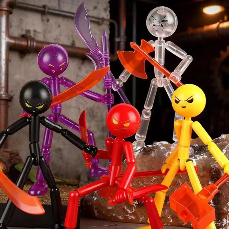 DIY Poseable StickMan Figure Kit Articulated Action Figure with Weapons and Movable Limbs Assembly Toys Desktop Decoration