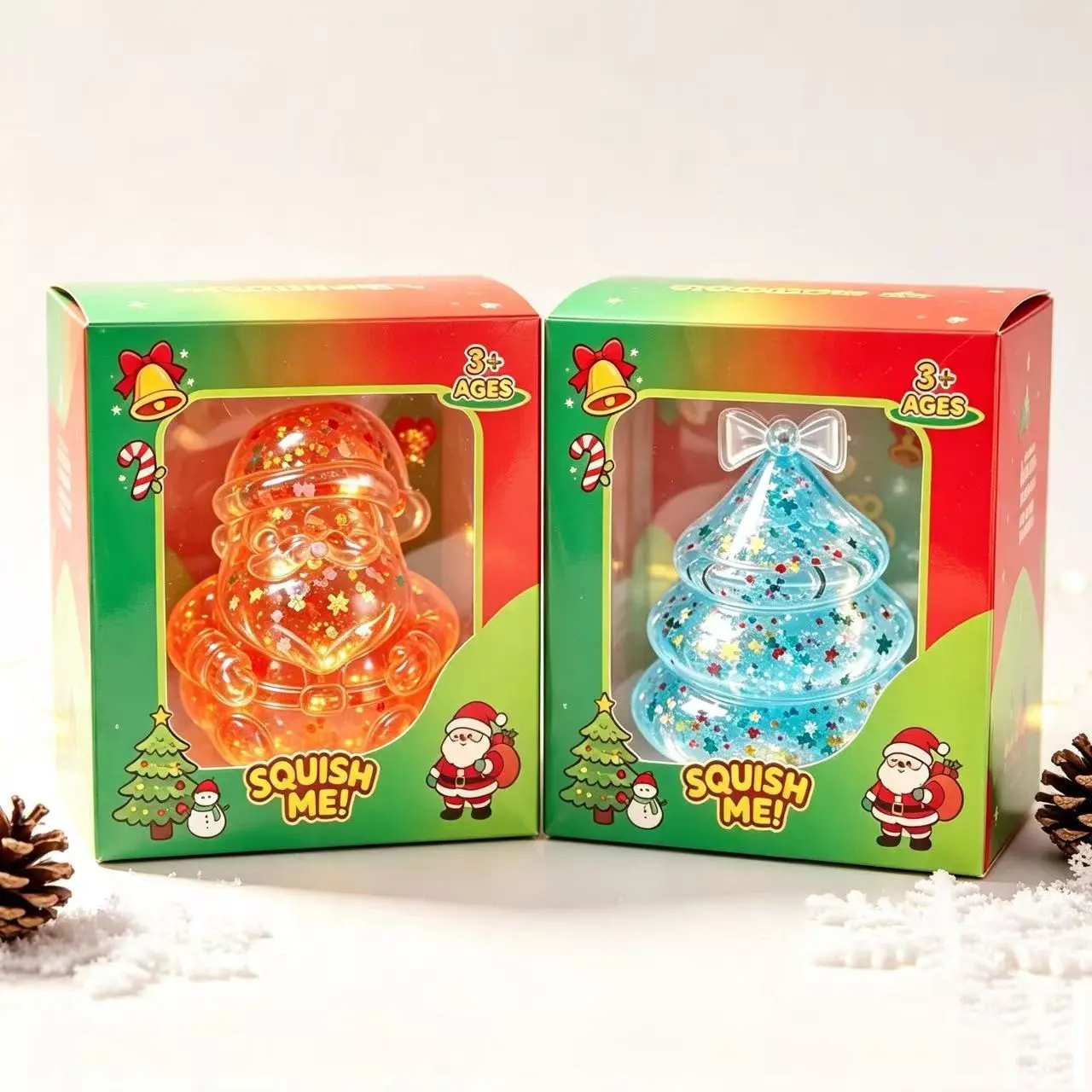 2pcs Christmas Stress Relief Toys, Malt Sugar Santa Series Pinch & Play, Slow Rebound Christmas Tree Toy Set, Perfect for Relaxation