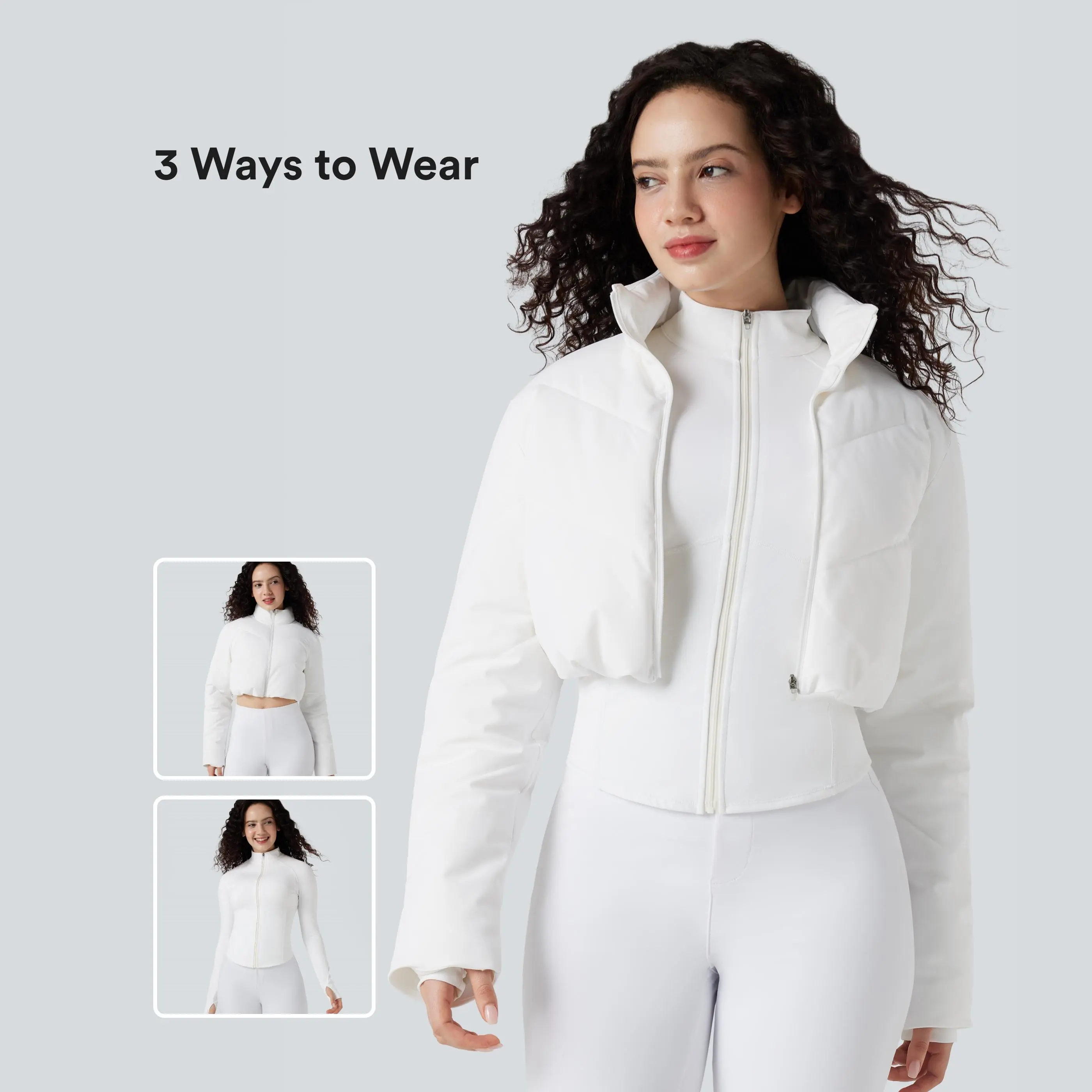 Halara PuffFlex 3-in-1 Stand Collar Casual Cropped Puffer Coat & Thumb Holes Curved Hem Jacket with Pocket Halara PuffFlex 3-in-1 Stand Collar Casual Cropped Puffer Coat & Thumb Holes Curved Hem Jacket with Pocket