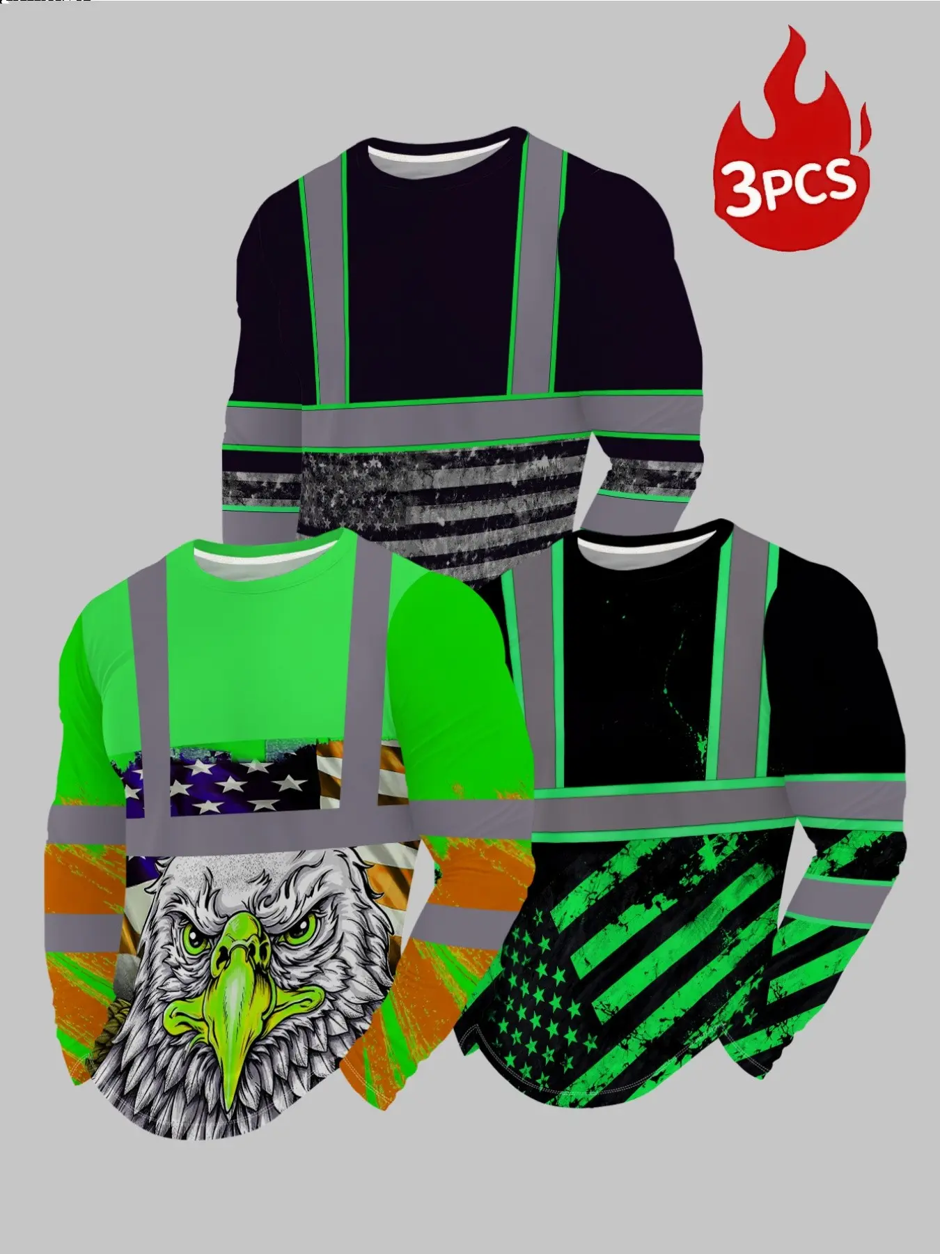 Men's Fashion Printed Round Neck Long Sleeve Three-Piece Set, Casual Slim-Fit All-Over Print Top, Daily Wear Versatile Pullover