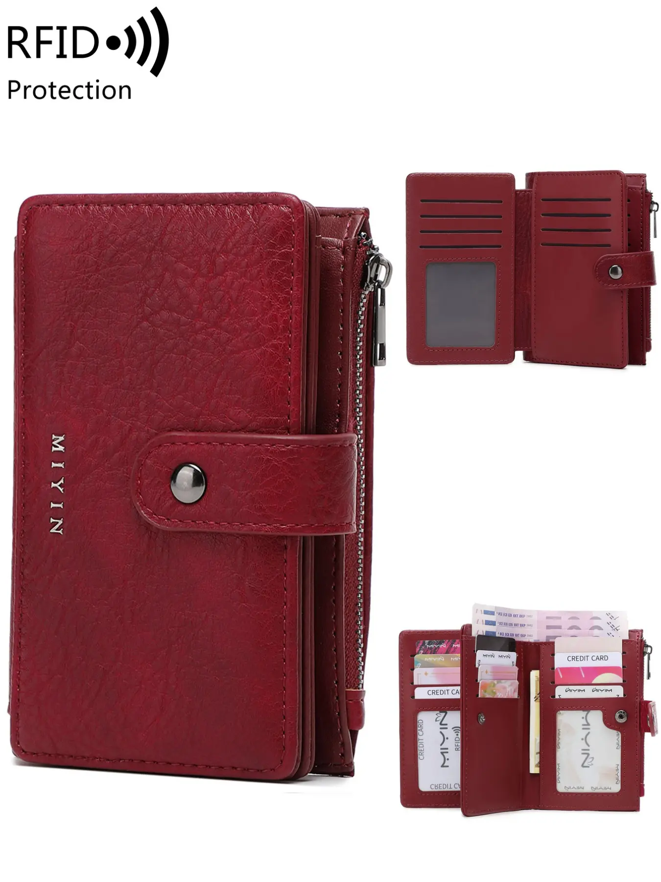 Retro Three Fold Short Wallet, RFID Anti-Theft Brush, Unisex, Multifunctional And Multi Card Slot, With Zipper And ID Window, Can Hold Cards, Documents, Cash, Zipper Wallet, Suitable For Daily Portable Travel