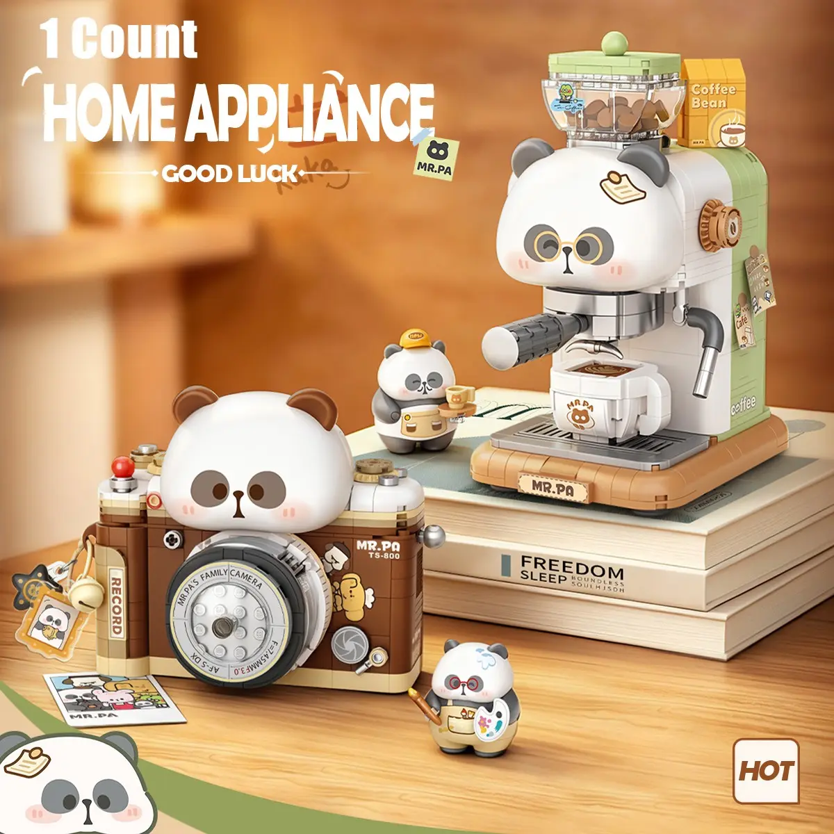 Loz Mini Building Blocks Model, Panda Coffee Machine Camera Decor, High Difficulty Puzzle, Creative Desk Ornament, Perfect Gift for All Ages