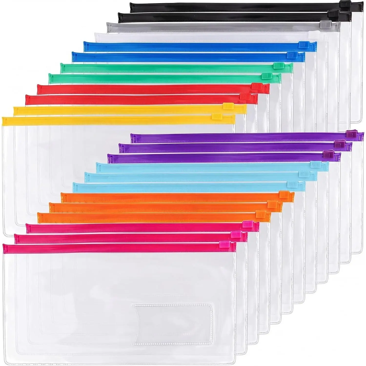 24pcs A6 Poly Zip Envelopes, 9 x 4.7 Inches, 10 Colors, Reusable Plastic Envelopes for Office SuppliesGift