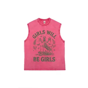 Vintage Washed Cotton Girls Will Be Girls Mantis Print Tank Top | Unisex Oversized Funny Mantis Graphic Vest | Retro Dark Aesthetic Casual Streetwear Sleeveless Top