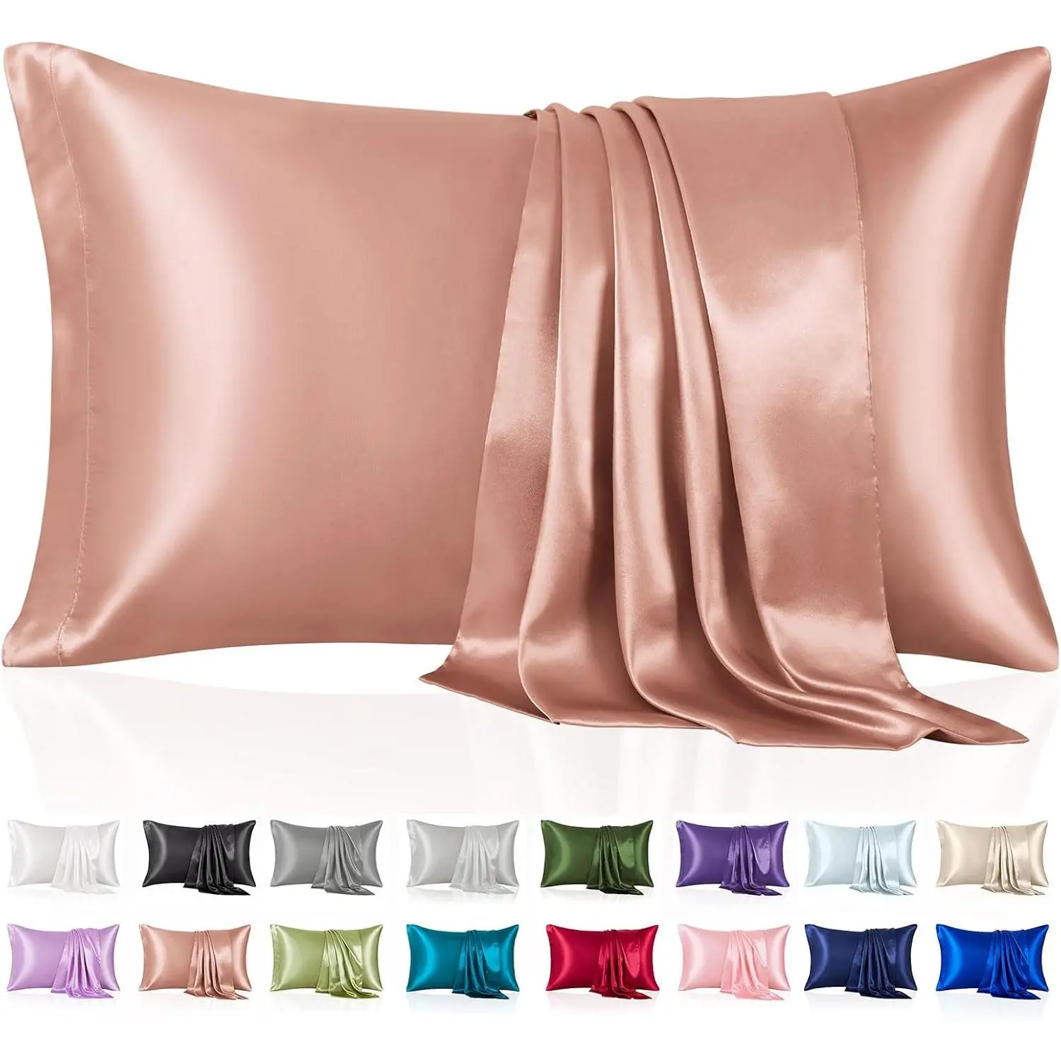 Silk Like Pillowcase King Size, Champagne Gold, 2 Pack, 20x36 Inches| and Cooling-Silk, Hair and Skin Care, Envelope Closure, Soft Luxury Pillow Covers, 20x36 Inches