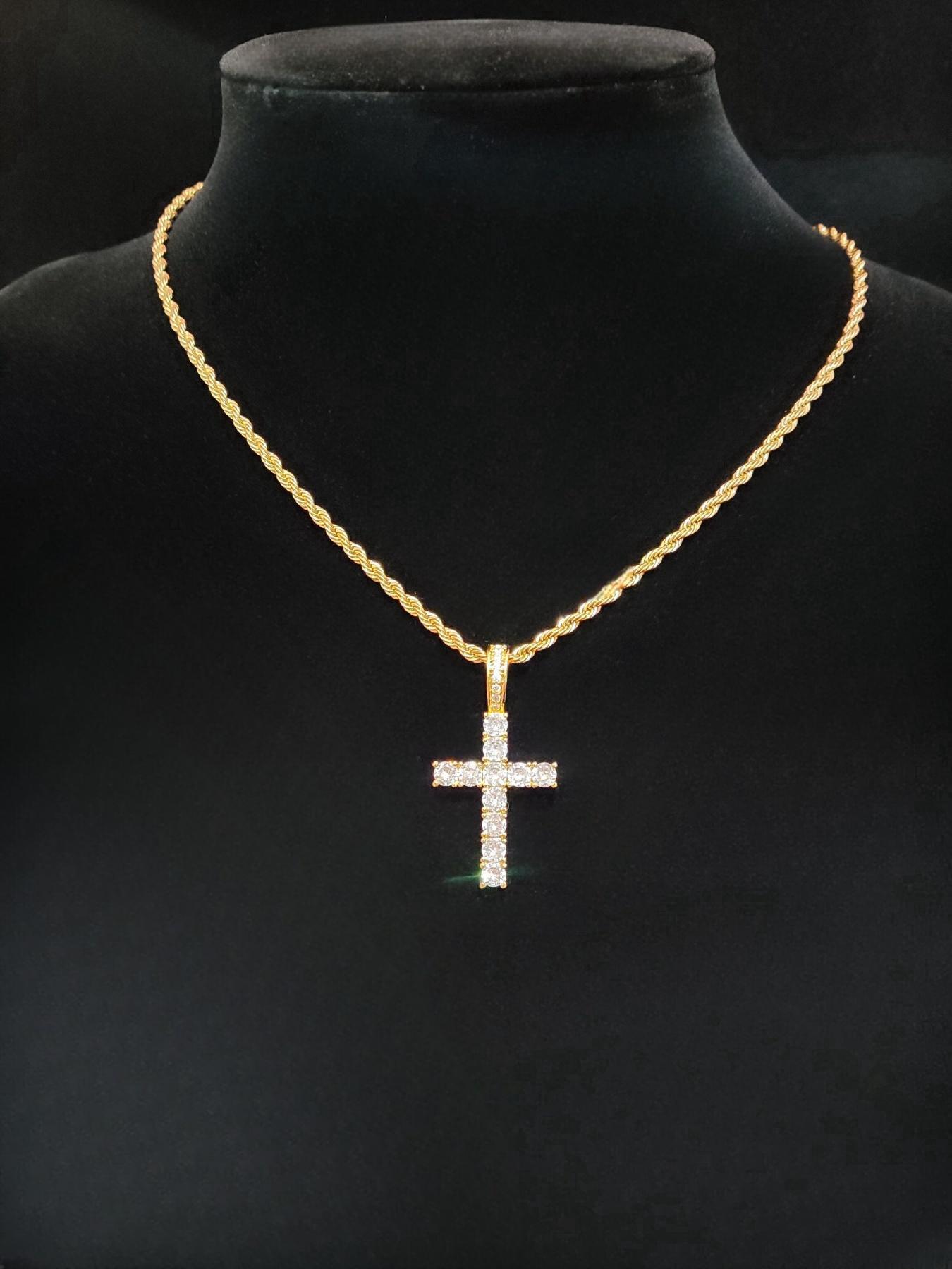 Rhinestone Cross Twist Chain Pendant Necklace for Men & Women, Cross Chain Design, 1 Piece Hip Hop Jewelry for Party, Daily Clothing Decor, Trendy All-match Jewelry for Birthday Gift, Exquisite Jewelry Gift