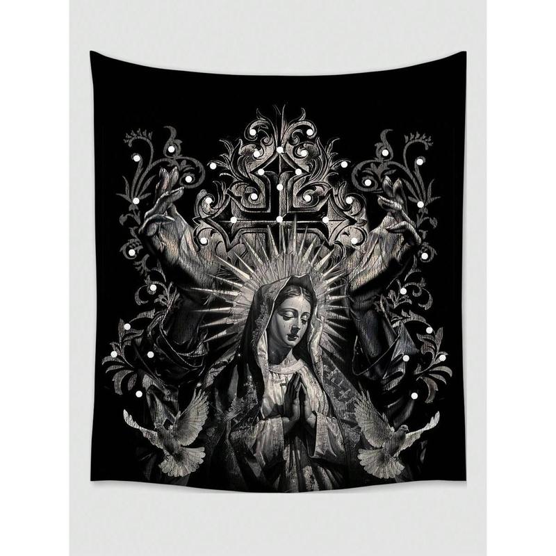 Virgin Mary Gothic Flannel Blanket – Black & White Soft Fleece Throw, Lightweight & Warm, Machine Washable – Gift for Her, Him, Family – Perfect for Sofa, Bed, Camping, Halloween, Christmas