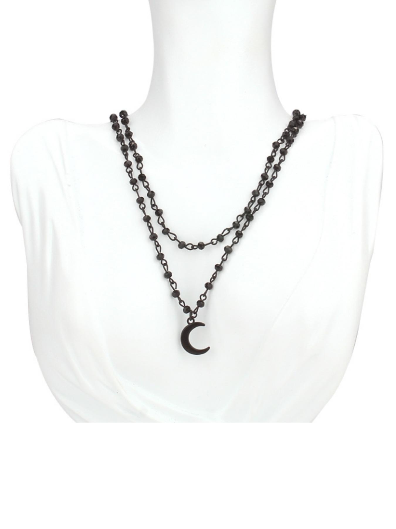 Punk Hip Hop Dangling Daily Wear Necklace Set, 2 Counts/set Gothic Moon Decor Dangling Charms Necklace & Beaded Necklace, Gothic Witchy Jewelry for Party & Daily Decoration, Charm Necklaces, Stackable Clavicle Chain, Fashion Necklace