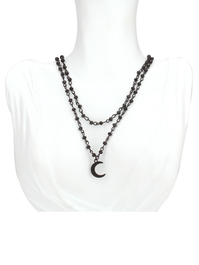 Punk Hip Hop Dangling Daily Wear Necklace Set, 2 Counts/set Gothic Moon Decor Dangling Charms Necklace & Beaded Necklace, Gothic Witchy Jewelry for Party & Daily Decoration, Charm Necklaces, Stackable Clavicle Chain, Fashion Necklace