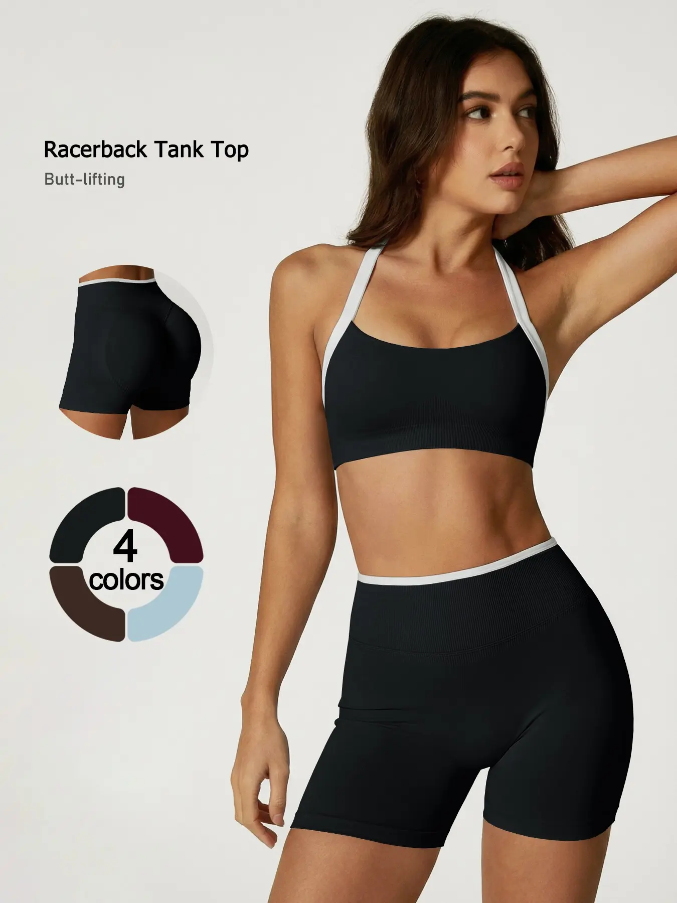 Women's Two-Piece Sports Set, High Elasticity Quick-Dry Fabric, U-Neck Design, Padded Hem, Full Coverage, Breathable Material, Bodycon Workout Set
