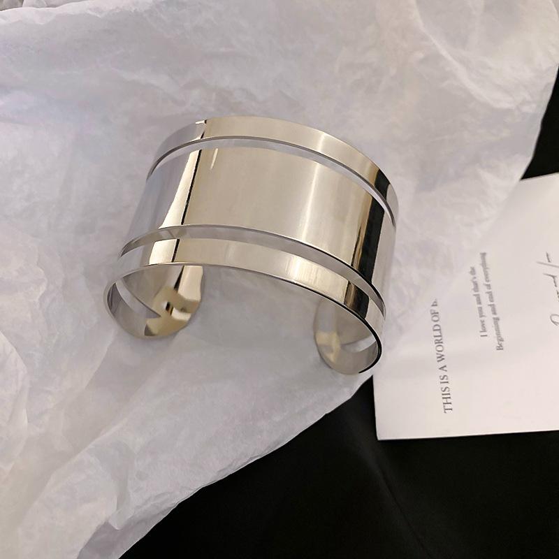 Silver Wide Cuff Bangle for Women, Minimalist Open Cuff Bracelet, Chunky Statement Jewelry for Daily Wear & Party