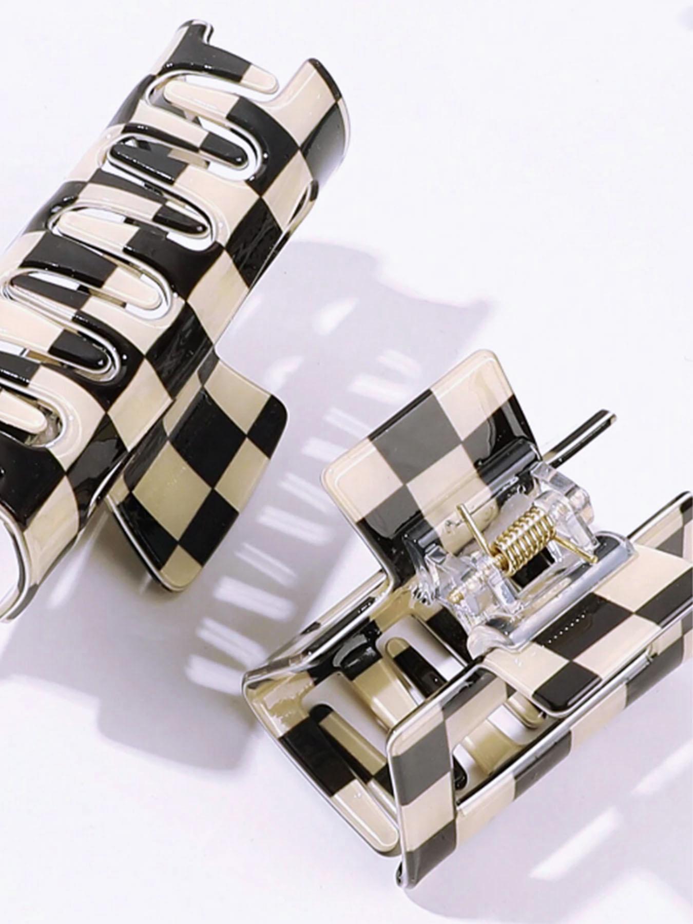 Checkerboard Pattern Hair Claw, Casual Versatile Claw Clip for Women & Girls, Elegant Fashion Accessories for Decoration, Exquisite Jewelry for Birthday Gifts