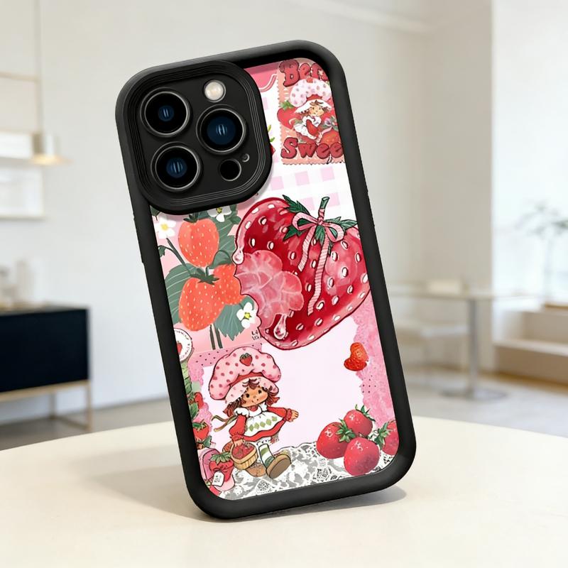 Strawberry Shortcake Pattern Phone Case, Soft Silicone, Fully Protected and Shockproof For iPhone 17 16 15 Pro Max 14 13 12 11 X Plus Air 17E Pink Girl Mini