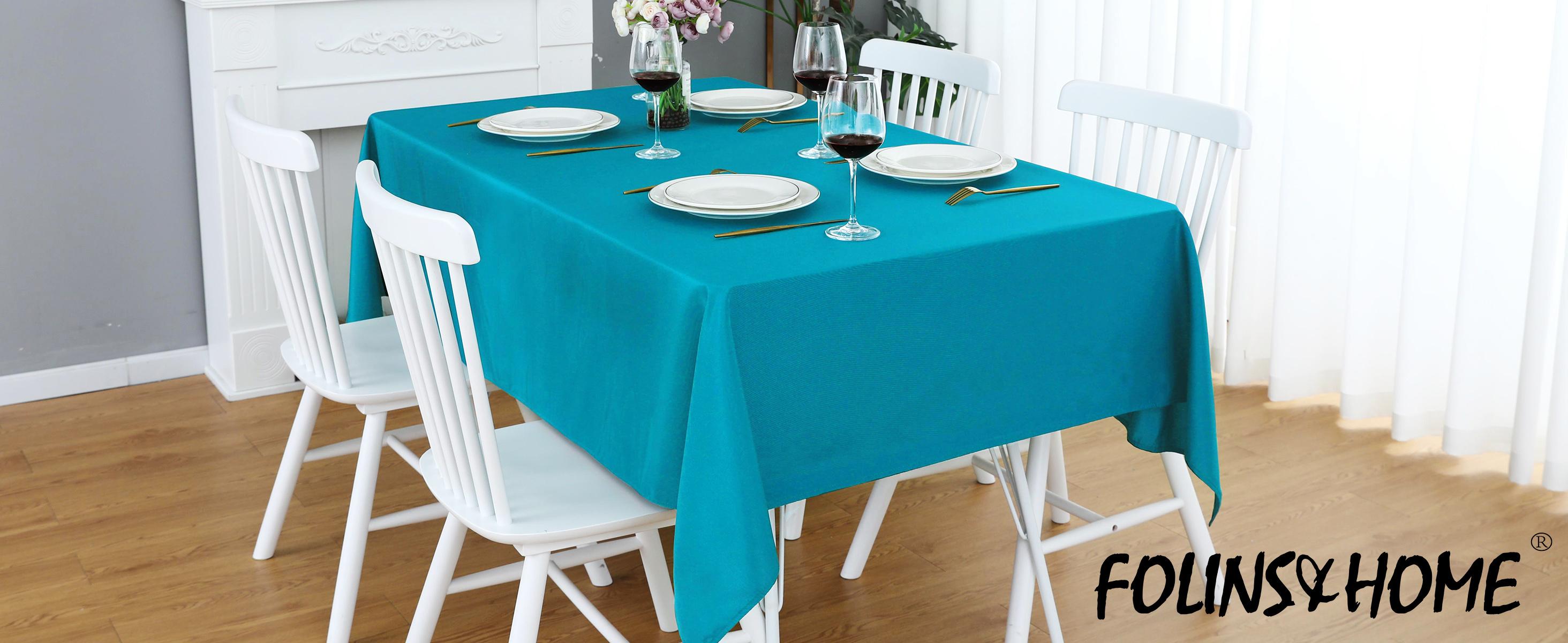 Teal Rectangle Tablecloth Wrinkle Free Waterproof Polyester Table Cloths Spillproof Heavy Duty and Washable Table Cover for Party, Banquet, Indoor and Outdoor-Square/Rectangular