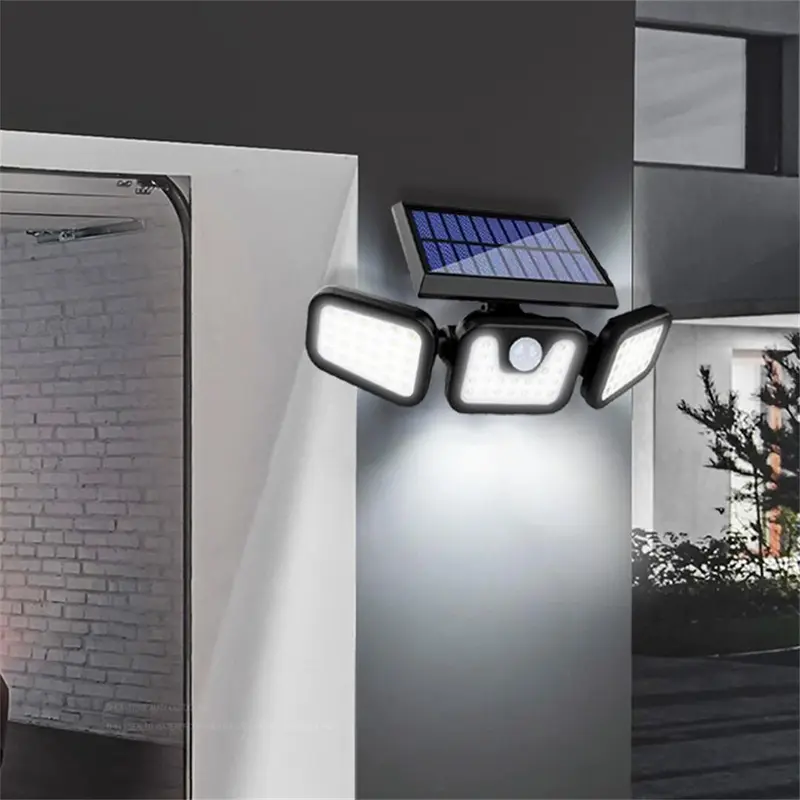 Solar-Powered Outdoor Wall Light, 3-Head Rotating Waterproof Motion-Sensor Light with 74 LEDs for Courtyard and Yard Use, Solar Lights For Outside, Outdoor Garden Lights #GLOBAL PICKS