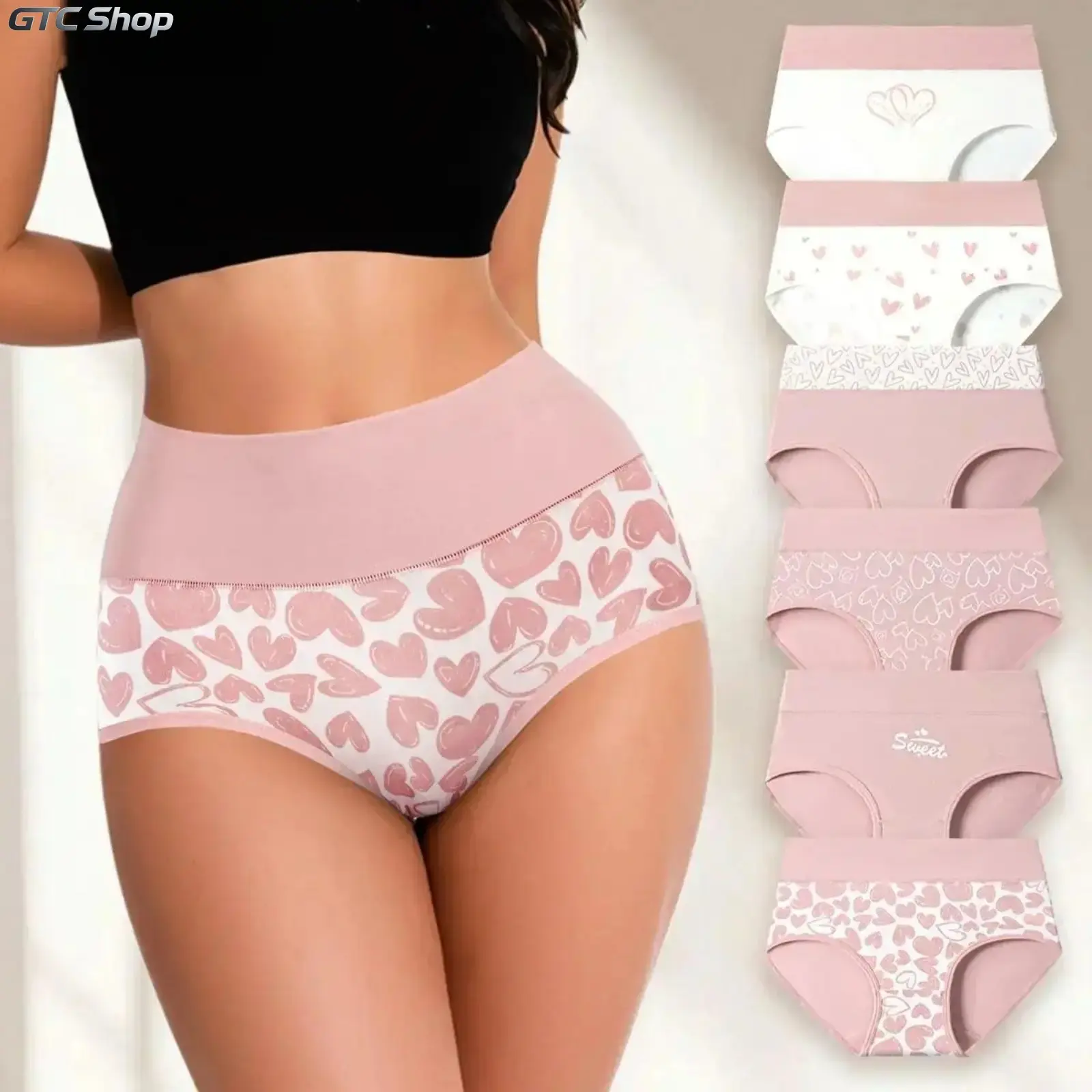 Women Cotton High Waist Love Print Panties 4/6 Pack, Stretchy Snug Fit Intimates with Double Layer Crotch, Soft Comfort Undies, Versatile Cotton Lingerie for Everyday Casual Wear & Postpartum Recovery Spring Fall Daily Outfits