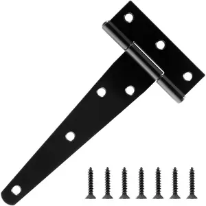 4 Pack 5 Inch T Strap Shaped Hinge 1.2mm for  DIY Cabinet Cupboard Doors  Storage Bins Boxes Window Shutter Small  Coop Black Hinge Door Hardware Light Loading Accessories