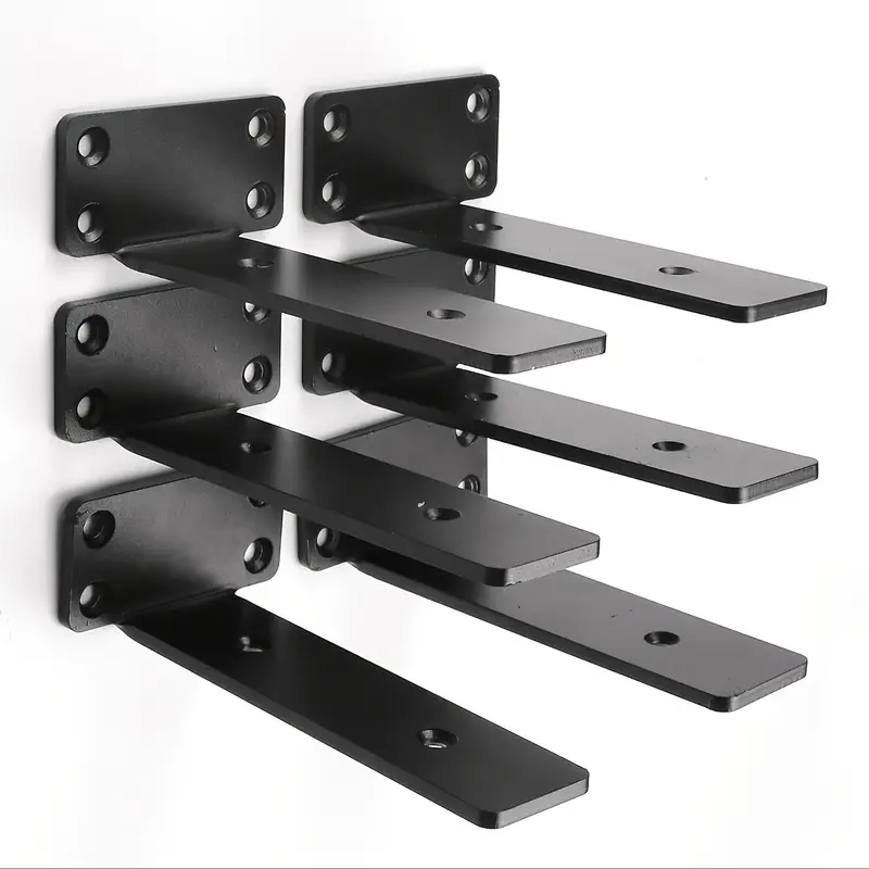 6 heavy-duty cast iron floating shelf brackets, 1/5 inch thick, DIY invisible L-shaped design, modern metal storage supports, Decor shelf brackets | metal brackets | durable metal shelves
