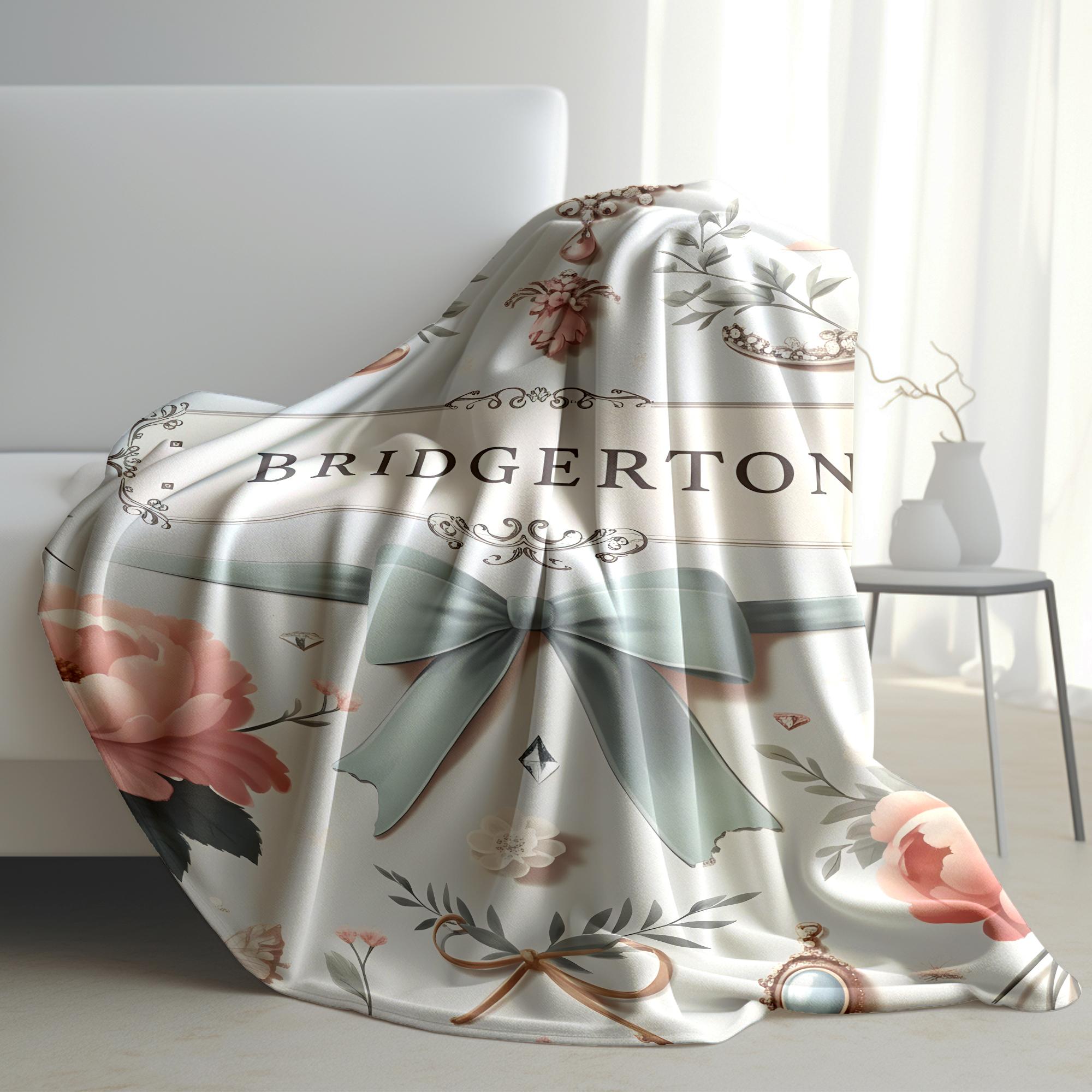 Bridgerton Grandeur Flannel Blanket Soft Lightweight Elegant Home Decor Immersive Binge Watching Exquisite Jewelry Floral Design Cozy Warmth for Bed Sofa Living Room