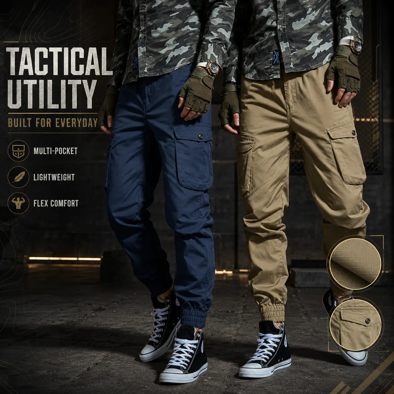Men Cargo Jogger Pants Multi Pockets Elastic Cuff Casual Outdoor Tactical Streetwear Trousers